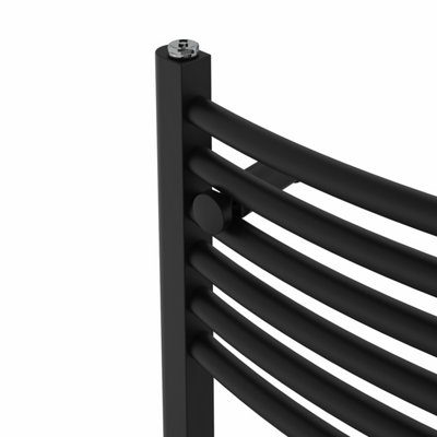 Rinse Bathrooms Curved Black Electric Thermostatic Bathroom Towel Radiator with Timer Prefilled - 1800x600mm 800W