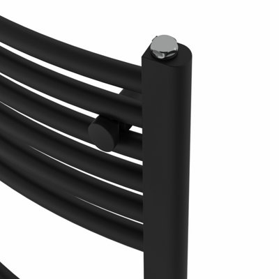 Rinse Bathrooms Curved Black Electric Thermostatic Bathroom Towel Radiator with Timer Prefilled - 1800x600mm 800W