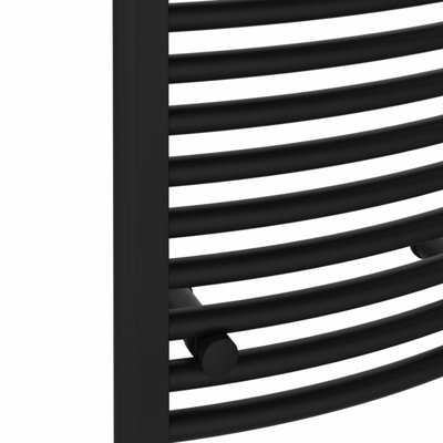 Rinse Bathrooms Curved Black Electric Thermostatic Bathroom Towel Radiator with Timer Prefilled - 1800x600mm 800W