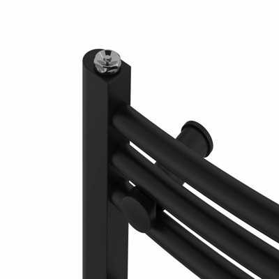 Rinse Bathrooms Curved Black Electric Thermostatic Bathroom Towel Radiator with Timer Prefilled - 600x600mm 400W