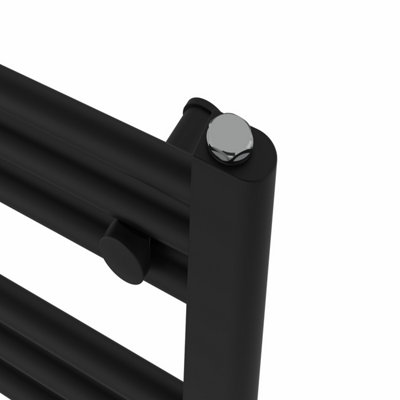 Rinse Bathrooms Curved Black Electric Thermostatic Bathroom Towel Radiator with Timer Prefilled - 600x600mm 400W