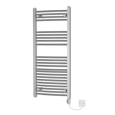 Rinse Bathrooms Curved Electric Heated Towel Rail Pre-filled Thermostatic Bathroom Towel Radiator Chrome 1100x500mm 250W