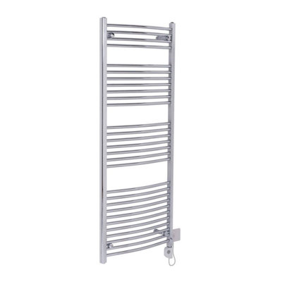 Rinse Bathrooms Curved Electric Heated Towel Rail Pre-filled Thermostatic Bathroom Towel Radiator Chrome 1500x600mm 600W