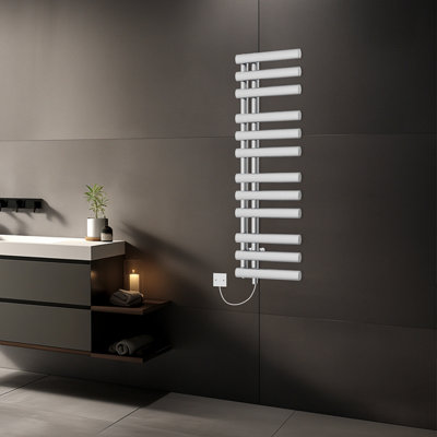 Rinse Bathrooms Designer 1200x450mm Prefilled Electric Heated Towel Rail Bathroom Ladder Radiator Chrome Price Comparisons | Compare The Build
