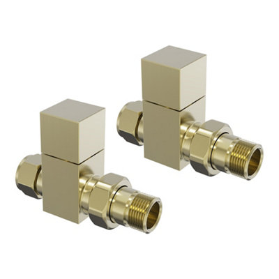 Rinse Bathrooms Designer 15mm Square Straight Towel Rail Radiator Valve Pack Brushed Brass