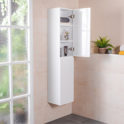 Rinse Bathrooms Designer 1600mm Wall Mounted White Gloss Tall Bathroom 