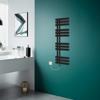 Rinse Bathrooms Designer Electric Thermostatic Heated Towel Rail D Shape Bathroom Ladder Style Radiator Warmer 1200x450mm Black Price Comparisons | Compare The Build