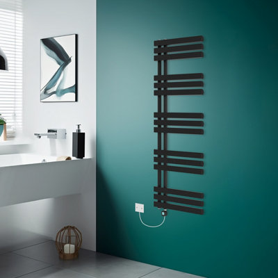 Rinse Bathrooms Designer Electric Thermostatic Heated Towel Rail D Shape Bathroom Ladder Style Radiator Warmer 1600x600mm Black Price Comparisons | Compare The Build
