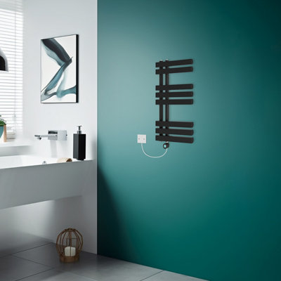 Rinse Bathrooms Designer Electric Thermostatic Heated Towel Rail D Shape Bathroom Ladder Style Radiator Warmer 800x450mm Black Price Comparisons | Compare The Build