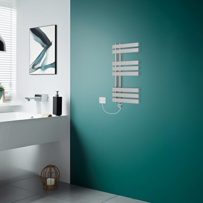 Rinse Bathrooms Designer Electric Thermostatic Heated Towel Rail D Shape Bathroom Ladder Style Radiator Warmer 800x450mm Chrome Price Comparisons | Compare The Build