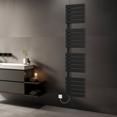 Rinse Bathrooms Designer Flat Panel Electric Heated Towel Rail Radiator Bathroom Ladder Radiators Prefilled Black 1800x500mm Price Comparisons | Compare The Build