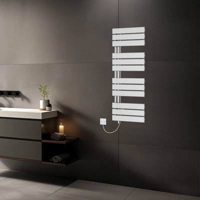 Rinse Bathrooms Designer Flat Panel Electric Heated Towel Rail Radiator Bathroom Ladder Radiators Prefilled Chrome 1126x500mm Price Comparisons | Compare The Build