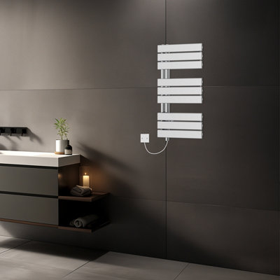 Rinse Bathrooms Designer Flat Panel Electric Heated Towel Rail Radiator Bathroom Ladder Radiators Prefilled Chrome 824x500mm Price Comparisons | Compare The Build