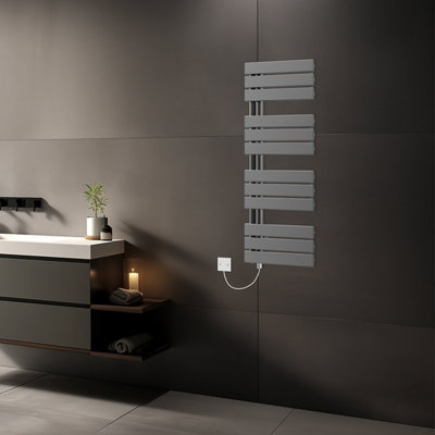 Rinse Bathrooms Designer Flat Panel Electric Heated Towel Rail Radiator Bathroom Ladder Radiators Prefilled Gunmetal 1126x500mm Price Comparisons | Compare The Build