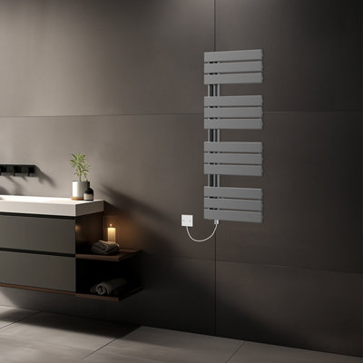 Rinse Bathrooms Designer Flat Panel Electric Heated Towel Rail Radiator ...