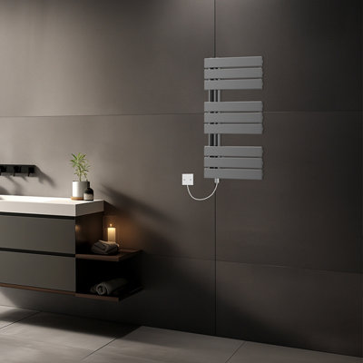 Rinse Bathrooms Designer Flat Panel Electric Heated Towel Rail Radiator Bathroom Ladder Radiators Prefilled Gunmetal 824x500mm Price Comparisons | Compare The Build