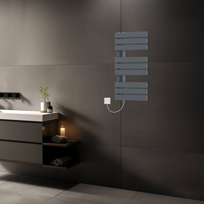 Rinse Bathrooms Designer Flat Panel Electric Heated Towel Rail Radiator Bathroom Ladder Radiators Prefilled Sand Grey 824x500mm Price Comparisons | Compare The Build