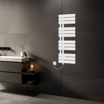 Rinse Bathrooms Designer Flat Panel Electric Heated Towel Rail Radiator Bathroom Ladder Radiators Prefilled White 1126x500mm Price Comparisons | Compare The Build