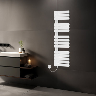 Rinse Bathrooms Designer Flat Panel Electric Heated Towel Rail Radiator Bathroom Ladder Radiators Prefilled White 1380x500mm Price Comparisons | Compare The Build