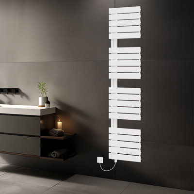 Rinse Bathrooms Designer Flat Panel Electric Heated Towel Rail Radiator Bathroom Ladder Radiators Prefilled White 1800x500mm Price Comparisons | Compare The Build