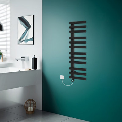 Rinse Bathrooms Designer Oval Panel 1200x450mm 600W Electric Thermostatic Heated Towel Rail Radiator Black Price Comparisons | Compare The Build