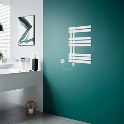 Rinse Bathrooms Designer WiFi Thermostatic Electric Bathroom Heated Towel Rail Radiator with Timer D Shape Tube 800x600mm White