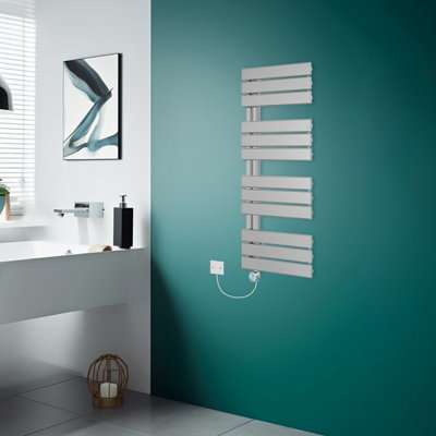 Rinse Bathrooms Designer WiFi Thermostatic Electric Bathroom Heated Towel Rail Radiator with Timer Flat Panel 1126x500mm Chrome Price Comparisons | Compare The Build