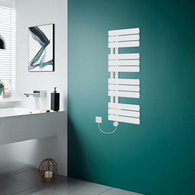 Rinse Bathrooms Designer WiFi Thermostatic Electric Bathroom Heated Towel Rail Radiator with Timer Flat Panel 1126x500mm White Price Comparisons | Compare The Build