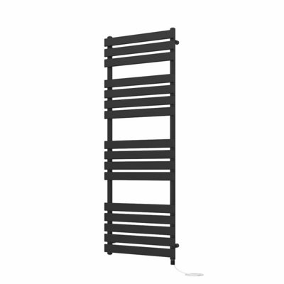 Rinse Bathrooms Electric Flat Panel Heated Towel Rail Black Bathroom Ladder Radiator Warmer 1600x600mm 800W
