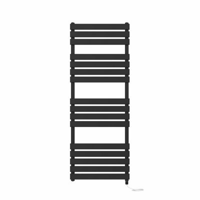 Rinse Bathrooms Electric Flat Panel Heated Towel Rail Black Bathroom Ladder Radiator Warmer 1600x600mm 800W