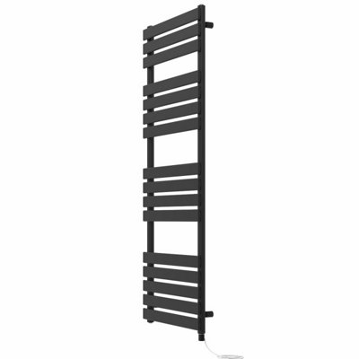 Rinse Bathrooms Electric Flat Panel Heated Towel Rail Black Bathroom Ladder Radiator Warmer 1600x600mm 800W