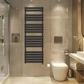 Rinse Bathrooms Electric Flat Panel Heated Towel Rail Black Bathroom Ladder Radiator Warmer 1800x600mm 1000W