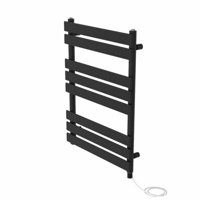 Rinse Bathrooms Electric Flat Panel Heated Towel Rail Black Bathroom Ladder Radiator Warmer 800x600mm 400W