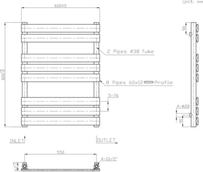 Rinse Bathrooms Electric Flat Panel Heated Towel Rail Black Bathroom Ladder Radiator Warmer 800x600mm 400W