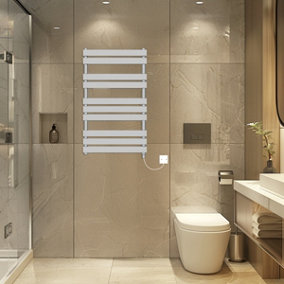Rinse Bathrooms Electric Flat Panel Heated Towel Rail Chrome Bathroom Ladder Radiator Warmer 1000x600mm 600W