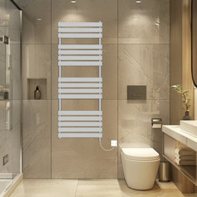 Rinse Bathrooms Electric Flat Panel Heated Towel Rail Chrome Bathroom Ladder Radiator Warmer 1600x600mm 800W