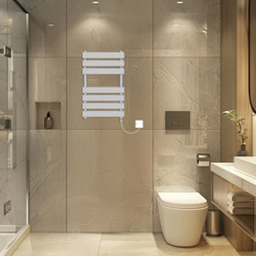 Rinse Bathrooms Electric Flat Panel Heated Towel Rail Chrome Bathroom Ladder Radiator Warmer 650x400mm 400W