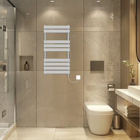 Rinse Bathrooms Electric Flat Panel Heated Towel Rail Chrome Bathroom Ladder Radiator Warmer 950x500mm 400W