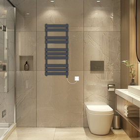 Rinse Bathrooms Electric Flat Panel Heated Towel Rail Sand Grey Bathroom Ladder Radiator Warmer 1000x450mm 600W