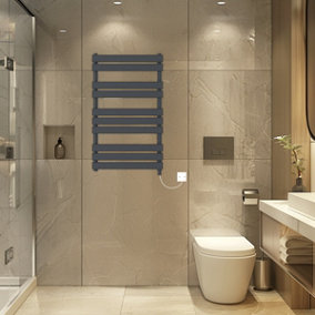 Rinse Bathrooms Electric Flat Panel Heated Towel Rail Sand Grey Bathroom Ladder Radiator Warmer 1000x600mm 600W
