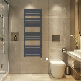 Rinse Bathrooms Electric Flat Panel Heated Towel Rail Sand Grey Bathroom Ladder Radiator Warmer 1600x600mm 800W