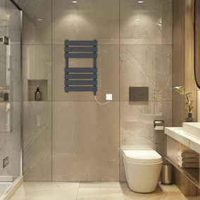 Rinse Bathrooms Electric Flat Panel Heated Towel Rail Sand Grey Bathroom Ladder Radiator Warmer 650x400mm 400W