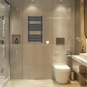 Rinse Bathrooms Electric Flat Panel Heated Towel Rail Sand Grey Bathroom Ladder Radiator Warmer 800x450mm 400W