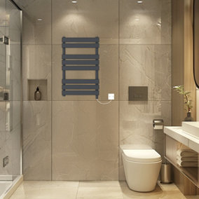 Rinse Bathrooms Electric Flat Panel Heated Towel Rail Sand Grey Bathroom Ladder Radiator Warmer 800x500mm 400W