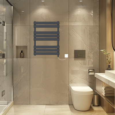 Rinse Bathrooms Electric Flat Panel Heated Towel Rail Sand Grey Bathroom Ladder Radiator Warmer 800x600mm 400W