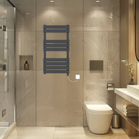 Rinse Bathrooms Electric Flat Panel Heated Towel Rail Sand Grey Bathroom Ladder Radiator Warmer 950x500mm 400W