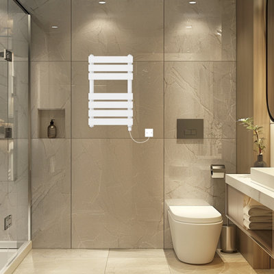 Rinse Bathrooms Electric Flat Panel Heated Towel Rail White Bathroom Ladder Radiator Warmer 650x400mm 400W