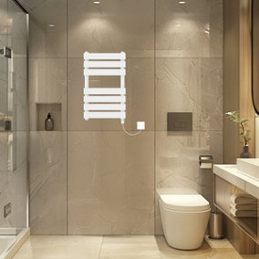 Rinse Bathrooms Electric Flat Panel Heated Towel Rail White Bathroom Ladder Radiator Warmer 650x400mm 400W