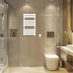 Rinse Bathrooms Electric Flat Panel Heated Towel Rail White Bathroom Ladder Radiator Warmer 800x450mm 400W