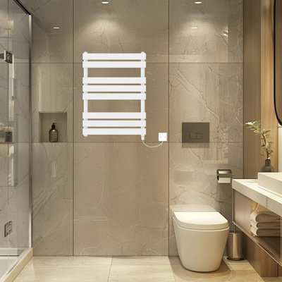 Rinse Bathrooms Electric Flat Panel Heated Towel Rail White Bathroom Ladder Radiator Warmer 800x600mm 400W